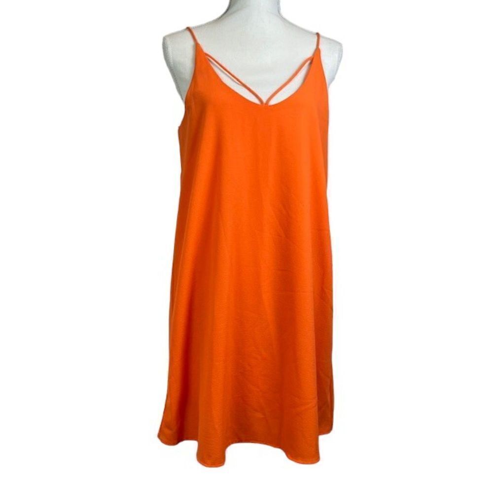 She + Sky Strappy Back Lined Mini Dress Criss Cross Sleeveless Orange Small